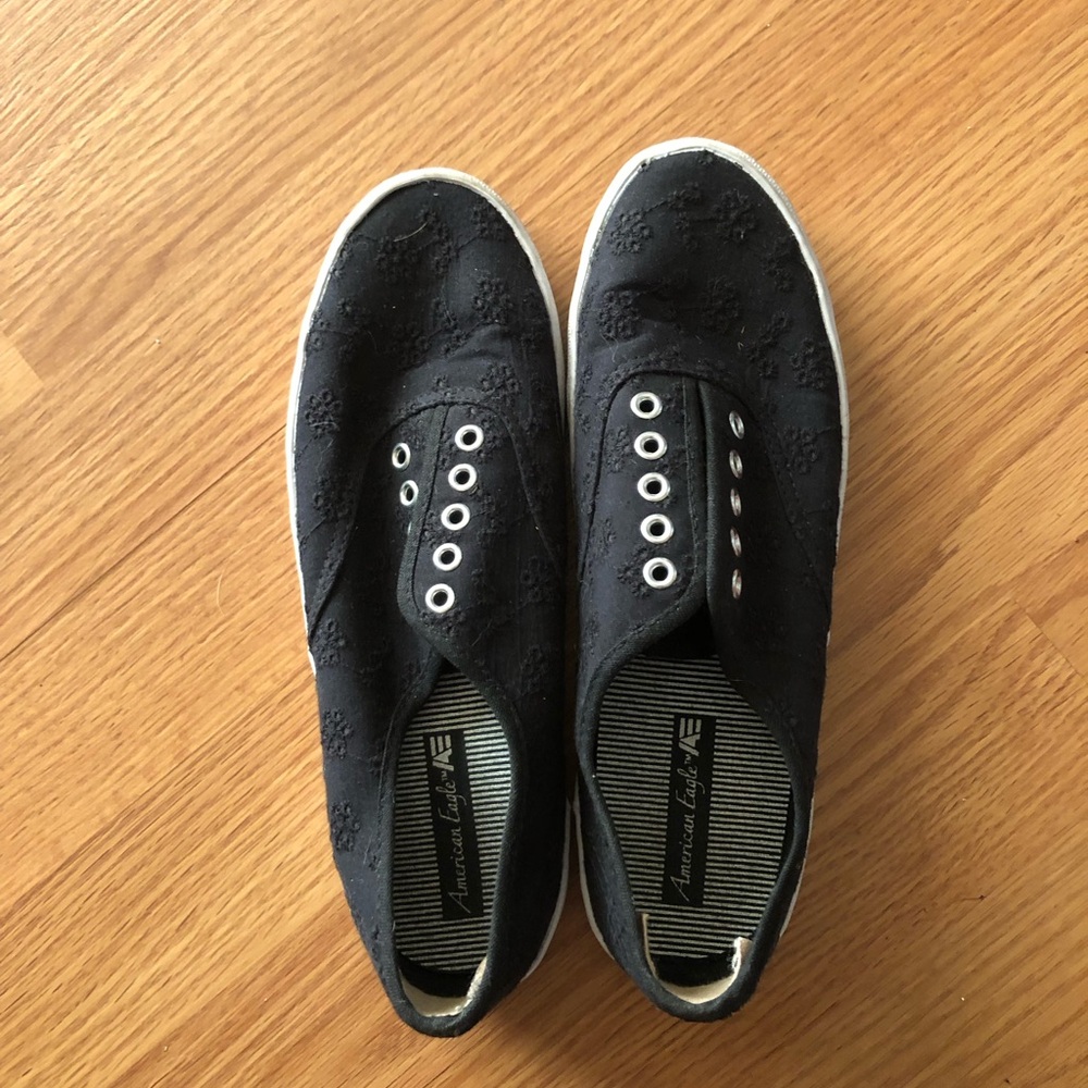 American Eagle Outfitters Black Slip-On Canvas Sneakers with White Trim